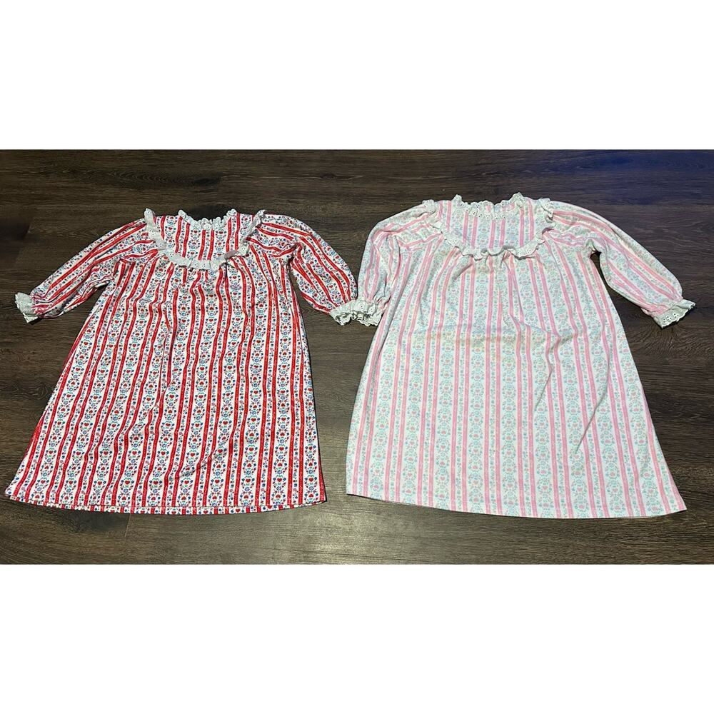 Lot Of 2 Lanz Of Salzburg Girls Nightgown Long Sleeve Red & Pink Floral 2T
